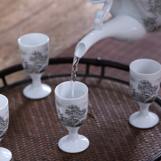 Tao Qinquan Jingdezhen ceramics Chinese liquor wine set wine pot wine cup wine cup wine warmer wine pot snow scene wine set 1Jin Jin is equal to 0.5 kg, assembled with 6 cups