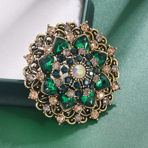 MIEG retro ethnic style round floral brooch, palace style corsage brooch, dress coat accessories, antique gold