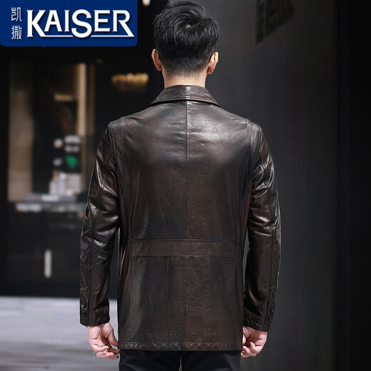 Chaqueta de cuero genuina de Kaiser (Kaiser) para hombres que acogen chaqueta de cuero genuina para la capa de la cabeza de hombre de la cabeza de vaca de la capa media de la solapa retro para hombres, la chaqueta del viento de los hombres negros 180/2xl adecuado para el peso 145-160Jin [Jin equivale a 0.5 kg]