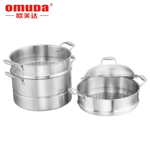 OmuDa 316 stainless steel steamed bun steamer household three-layer thickened stainless steel large steaming dual-purpose pot stove universal 30cm 30cm