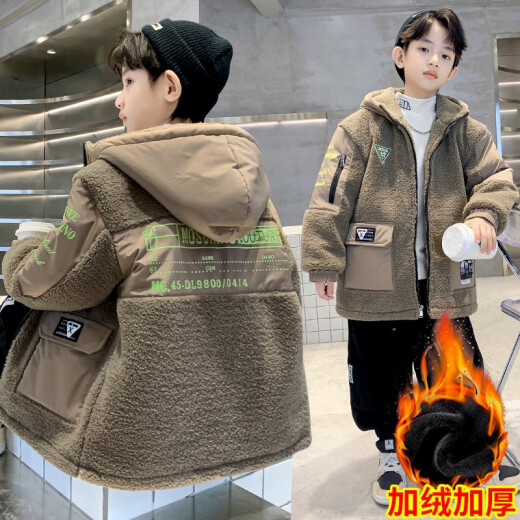 Mingsenbei children's clothing boys' velvet thickened coat autumn and winter 2022 new children's woolen sweater medium and large children's fashion Korean version 8 boys handsome 9 casual warm coat trendy blue 150 (height about 145cm)