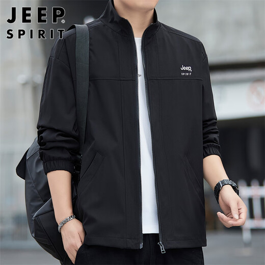 JEEP SPIRIT Jeep Jacket Men's Assault Jacket Men's Autumn and Winter Men's Casual Loose Stand-up Collar Top Black XL
