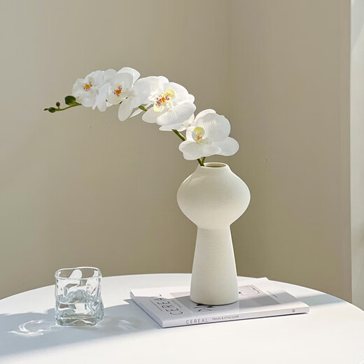 Flower e-flow Phalaenopsis artificial flower fake flower table decoration light luxury high-end flower arrangement dining table floral decoration home decoration 1 branch white + narrow mouth flat bottle