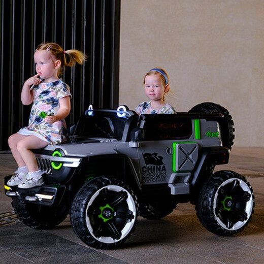 Fanku (FKU) tank 300 children's electric vehicle double off-road vehicle boy and girl baby remote control sitting on the baby stroller birthday children's gifts big-size-luxury gray 10A battery hard seat - hard wheel