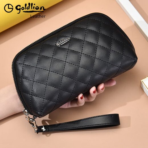 Goldlion Women's Bag 2025 New Fashion Versatile Multifunctional Cowhide Clutch High-End Women's Bag Women's Day Gift for Mom Black FA514122-111