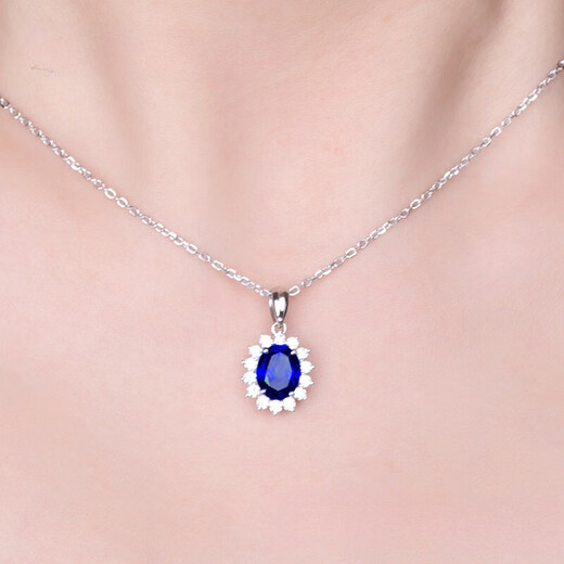 Chirping sapphire pendant 925 18K gold plated blue tanzanite color treasure clavicle necklace Princess Diana oval style female blue pendant