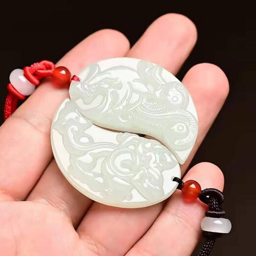 Wan Yuyan Natural Hetian White Jade colgante Pareja Estilo Un par de Dragon y Phoenix Jade Colgante Hombres y mujeres grabando collar colgante amor Token White Jade Dragon y Phoenix Parence Colgante