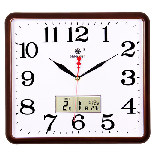 Qualité importée sept rois horloge carrée horloge murale salon et maison simple nordique moderne moderne à la mode quartz accroché sur le tube de mouvement du mur 9811 bord noir 23 / d724 cm 13 pouces de diamètre 33 cm
