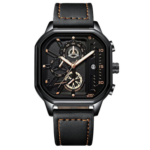 
POEDAGAR Swiss quality new multi-function watch male student waterproof luminous watch 9928 belt black shell gold nail (fake six-pin model)