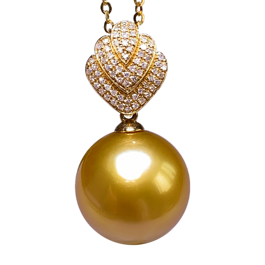 Mohs South Sea Gold Bead Pendant Seawater Pearl Necklace Full Round 18K Gold Diamond Shell Style Gold Beads Rich Gold Pendant 11-12mm