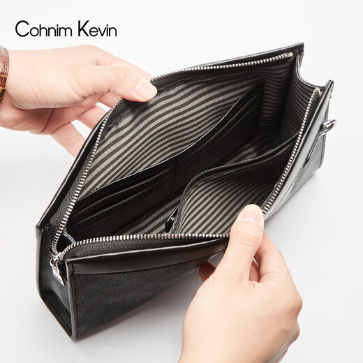 Cohnim kevin奢侈品男士手包手拿拉链男包手抓长钱包送老公男友父亲节生日礼物 【专柜款】c222格子纹