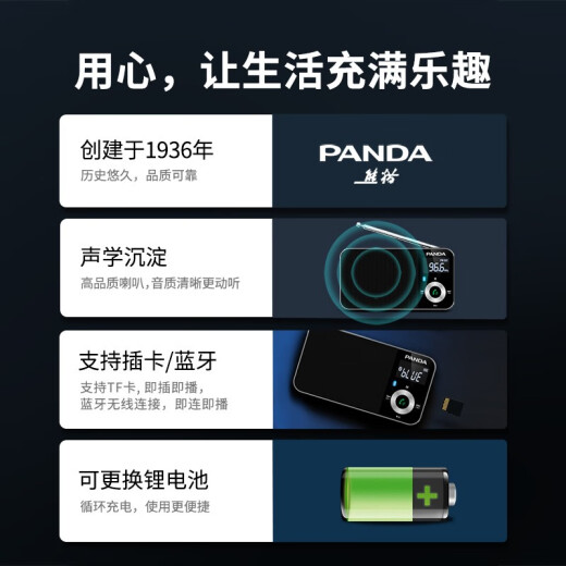 熊猫（PANDA）6210蓝牙收音机老人专用便携式多功能小型袖珍FM调频广播老年人可充电插卡小音箱随身听新款播放器 黑色【蓝牙/插卡/锂电池】