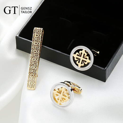 2021 New Paris Eiffel Tower Art French Hollow Tie Clip Cufflinks Set 18K Gold Plated Men's Gift Box Gold