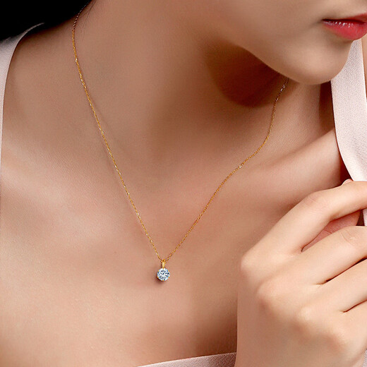 Happy diamond 18K gold diamond pendant for women, classic six-claw single diamond necklace, clavicle chain, proposal, wedding, New Year gift, yellow 18K gold 6 points, with silver chain