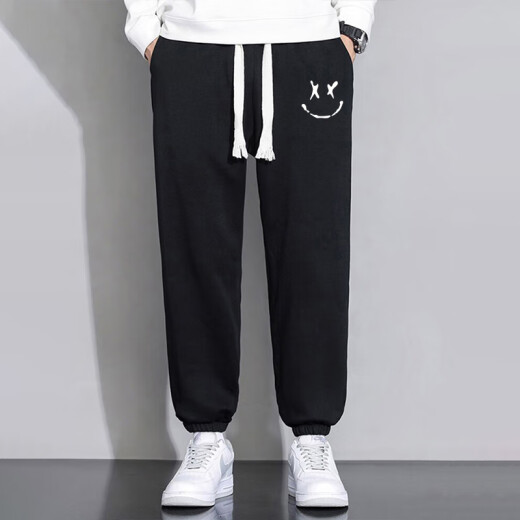 NASAGISS official trendy brand casual pants men's sanitary trousers student youth sports loose long pants men black L