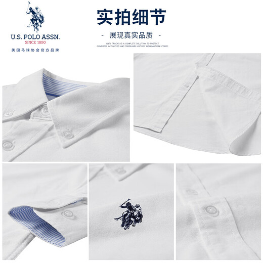 U.S. POLO ASSN. Long-sleeved shirt men's spring and autumn pure cotton Oxford spinning business casual loose iron-free breathable men's shirt white 2XL