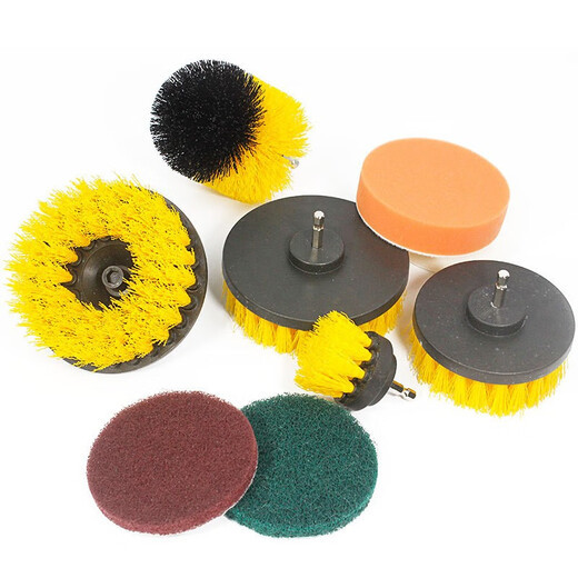 Electric cleaning brush disc drill brush floor tile carpet cleaning brush car wheel hub scouring pad polishing 3 red 3 green scouring pads + sticky disk 7-piece set