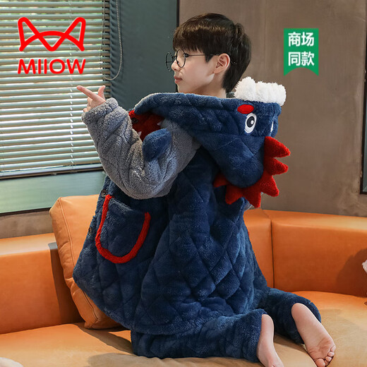 
Cat Man (MiiOW) Boys Medium-Grand Child Parent-Child Thickened Autumn and Winter Plush Cotton Cartoon Cute Comfortable Outdoor Home Clothing Set 01E9921 Shark Adult M (Height 155-160CM, Weight 75-100Jin [Jin equals 0.5 kg])