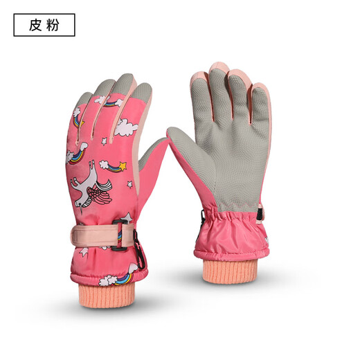 Kuchitini Glants de ski pour enfants pour l'équitation d'hiver plus en velours chaud, imperméable et résistant aux enfants mignons gants de bébé caricatures rose licorne. Enfants de taille moyenne: 6 ~ 12 ans