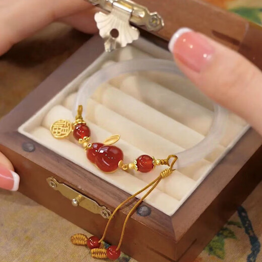 Erli Zodiac Red Rabbit Natural Agate Chalcedony Bracelet Women's Light Luxury Fashion Braided Bracelet Internet Celebrity Douyin Same Style Red Rabbit Chalcedony Bracelet
