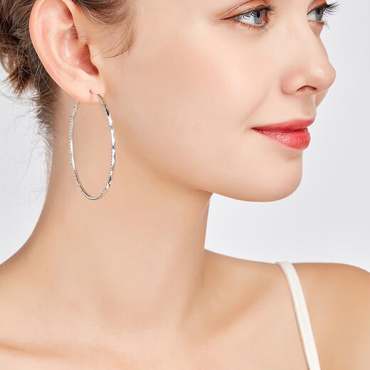 Jiuchangshi Shining 999 sterling silver earrings for women, pure silver large earrings, silver earrings, birthday gifts for girlfriend, shining earrings 50mm