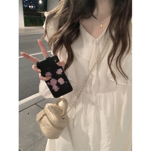 
French-style long-sleeved long-sleeved dress for women in autumn new design high waist slim long skirt light apricot color #1048 S