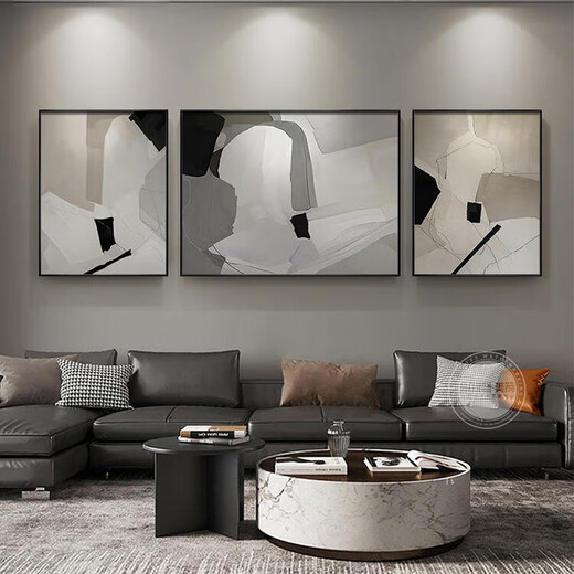 Decoración de la sala de estar Huaixue Pintura de sofá blanco y negro Pintura colgante de la pared Luz lujo de alta gama Atmosférica Pintura de pared nueva Mural JD11972 Izquierda, izquierda y derecha 50*70 Middle 90*70 Aceite de aceite Textura Aleación de aluminio Negro Marco negro