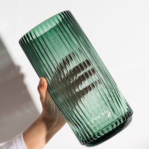 Shengshi Taibao glass vase transparent Roman column style large vase living room hotel light luxury decorative ornaments dark night green 25cm