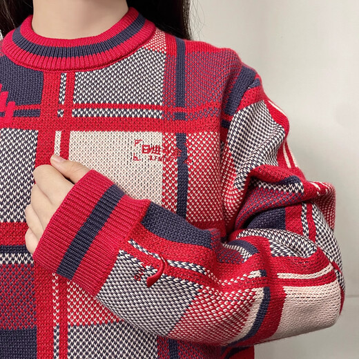 Li Ning Rijin Dou Golden Sweater 2025 Summer New Style Men and Women's Same Red Year of the Year with Wool Pullover Knitting Sweater Red AMBV031-7 M