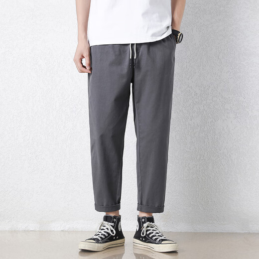 Pantalones casuales judíos para hombres en verano Nuevo deporte de seda heterosexual de hielo suelto pantalones de nueve puntos para hombres pantalones de moda de estilo coreano 9904 gris oscuro 2xl