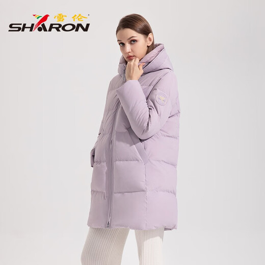 雪伦中长款羽绒服女简约百搭袖标秋冬外套 13567 青竹绿 L
