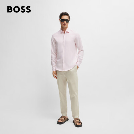BOSS [Father's Day Gift] [Cool Commuter] Men's Casual Style Linen Blended Twill Shirt 688-Light Pink S (38)