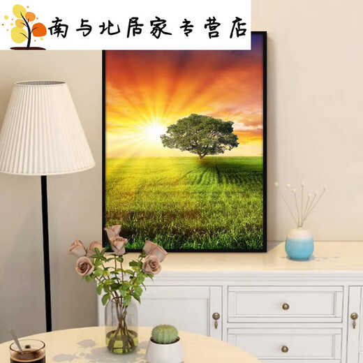 有山无水玄关装饰画田园餐厅风景挂画走廊正对门过道壁画日出东方 30X40厘米-黑色框 HY895