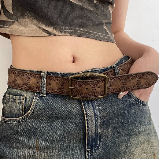 Wan Jiazhen American belt men's belt y2k female 2024 new style young hot girl with skirt high-end trendy retro brown brown unisex