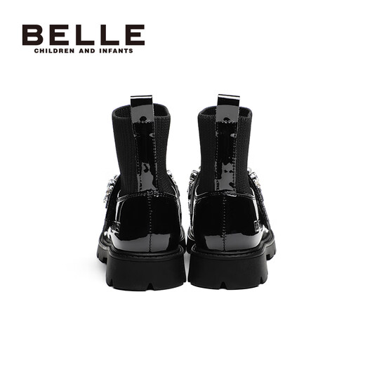 Belle Children's Shoes Girls Princess Boots 2024 Autumn Short Boots Mary Jane Shoes Stretch Socks Boots Obsidian Black 30