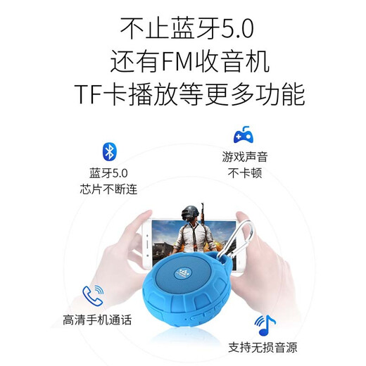 ROYQUEEN T350 Wireless Bluetooth Speaker, Portable, TF Card-Insertable, Anti-fall, Small Computer, Mobile Phone, Wireless Subwoofer, Outdoor Sports Audio, Flame Red [Data Cable + Audio Cable + Hook] Official Standard 8G Memory Card