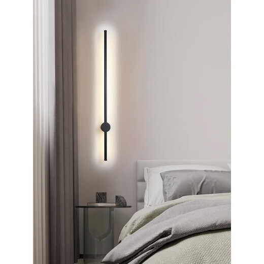 Miaopule Minimalist Long Strip LED Wall Lamp Bedroom Bedside Simple Modern Line Corridor Staircase Creative Living Room Wall Lamp Obsidian Black-100CM-Three Color Changing