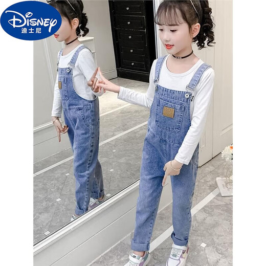 Disney (Disney) Girls Denim Overalls 2023 Spring Autumn Summer Thin Girls Two-piece Suit Children's Loose Western Style Overalls Suit MK-212 Overalls Pants + T-Shirt 150 Regular Size Don't Be Too Big