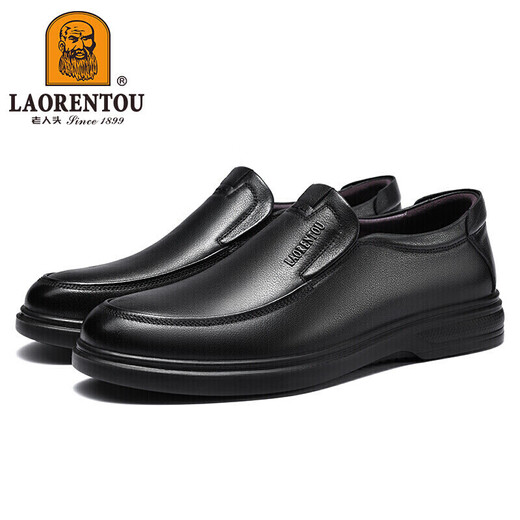 Alter Mann Kopf (Laorentou) Lederschuhe Herrenschuhe Business Casual Schuhe Low Top-Layer Cowhide Leder Hülle Fuß Polyurethan Sohle Slip-resistenter fauler Leute Kick Dad Schuhe La12158 Black 43