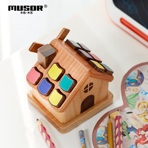 Wooden Wood Art (MUSOR) Cabin baby teeth memorial box storage box for girls, boys, children, baby teeth replacement box to save and collect birthday gifts for small cabin baby teeth