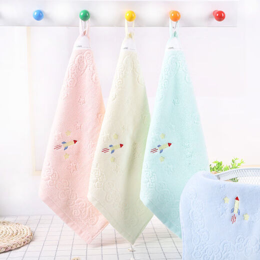 KING SHORE 3-pack square towel, pure cotton, hanging hand and face towel, children's square absorbent hand towel, square towel 6K121, 3 pieces, one each in blue, green and gray