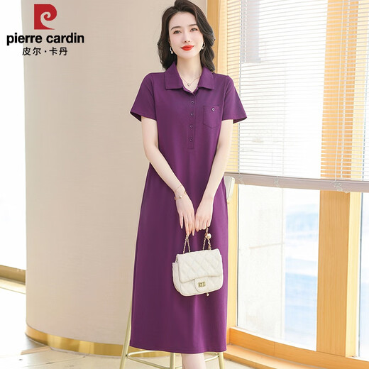 皮尔卡丹（pierre cardin）2025新款Polo连衣裙纯棉女夏翻领长款过膝t恤宽松休闲运动短袖裙 绿色   9859款 L 110-120斤