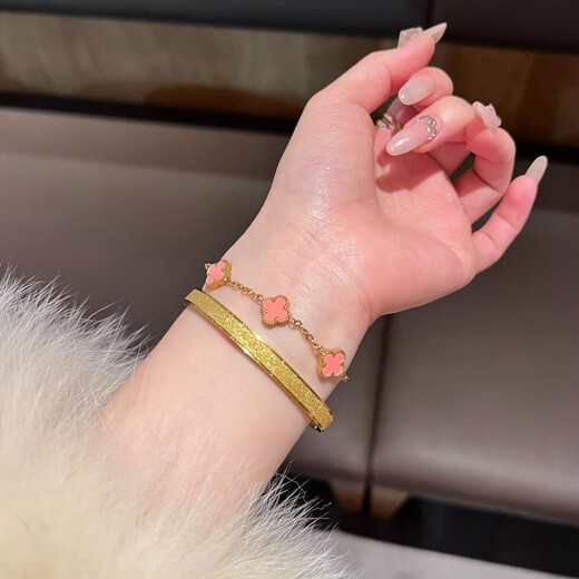 Yadige 18K gold bracelet, niche frosted bracelet, light luxury style ring bracelet, versatile and stackable, two small pink shell bracelets