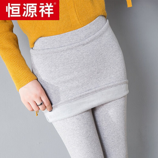 Hengyuanxiang autumn and winter thickened velvet thickened fake two-piece leggings for women to wear cotton high-waisted skirts large size slim long trousers leggings black hip-covering thickened velvet leggings XL115-125Jin Jin is equal to 0.5kg wear