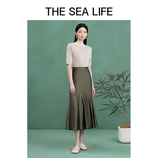 THE SEA LIFE Skirt Women's Ou Hai Yisheng Elastic Waist Skirt Autumn and Winter Fishtail Skirt B12101 Olive Green M