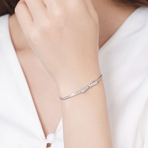LAOLATU pt950 platinum diamond bracelet for women platinum diamond bow Chinese Valentine's Day gift for wife and girlfriend Pt950 platinum diamond bow bracelet