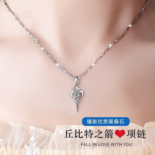 Farcoko Cupid Necklace Women's Clavicle Chain Moissanite Pendant Birthday Gift for Girlfriend and Wife White Diamond (Inlaid with 50 Points High Quality Moissanite)