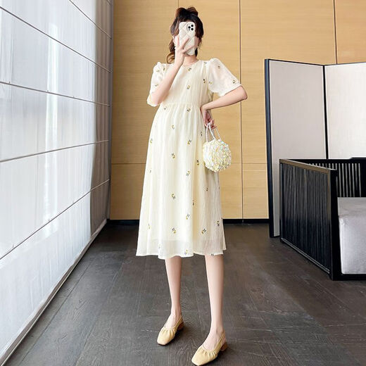 绫庭鹰网红孕妇装夏装森系碎花孕妇连衣裙中长款宽松减龄孕妇裙子夏 #840小花泡泡裙【感】 XL码【120-130斤】