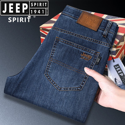 JEEP SPIRIT jeans men's spring and autumn style 2025 new middle-aged men's loose straight large size casual brand men's pants Classic blue JP679 [thick style] Size 34