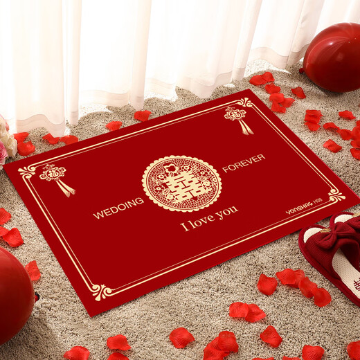 YONCHAG wedding floor mat home entry festive door mat bedroom wedding room door decorative foot mat red happy word foot mat Happy New Year H10 50*80 cm